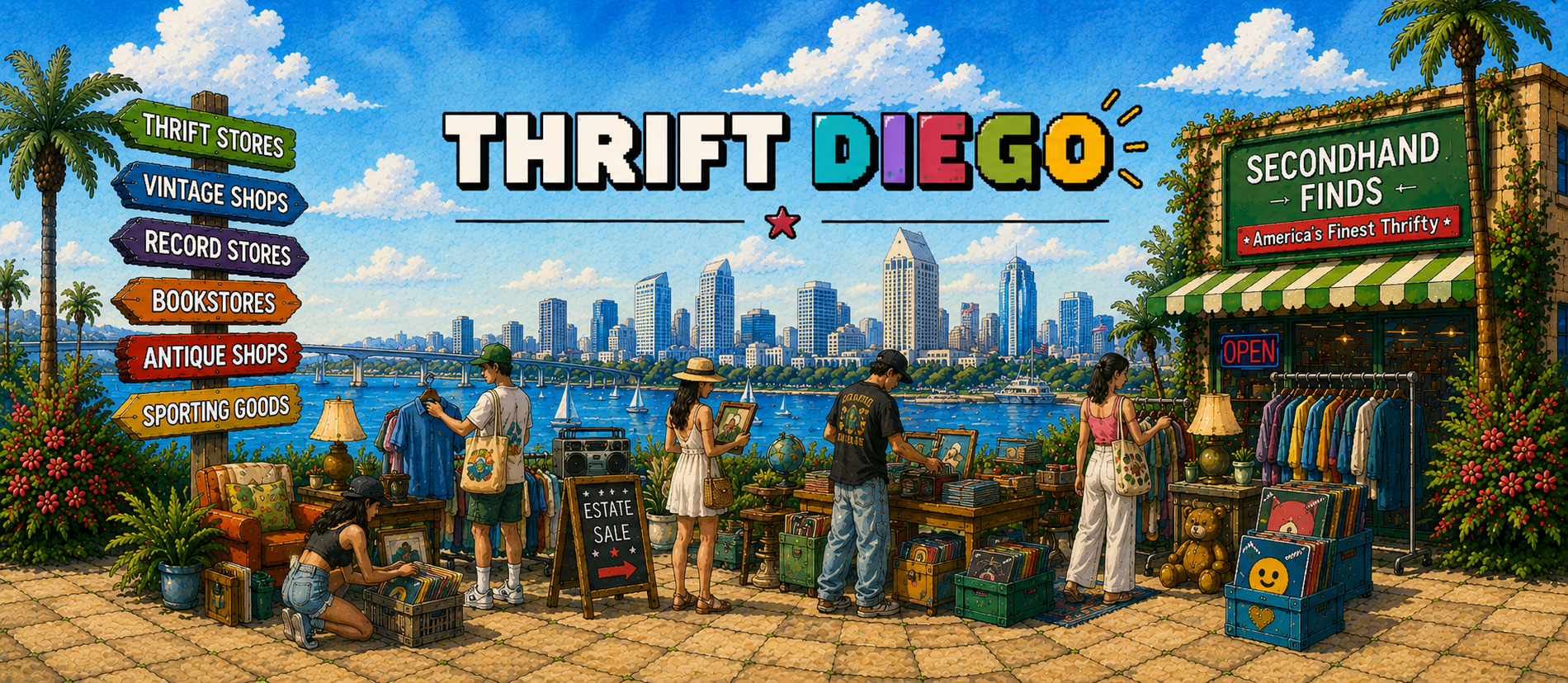 Thrift Stores in San Diego — pixel art illustration